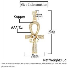 Pendant Necklaces Ancient Egyptian Amulet Anka Cross Bling CZ Stone 18k Gold Colour Plated Eye Of Horus Pendant Necklace For Men 240419