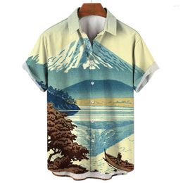 Men's Casual Shirts Ocean Y2K Vintage Lapel Social 3d Hawaiian Fashion Shirt For Man Street Short Sleeves Male Clothes Camisas Casuais