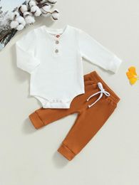 Clothing Sets Born Baby Girl Boy Clothes Set Soft Ribbed Knitted Long Sleeve Romper With Elastic Drawstring Pants 2PCS Fall Winter