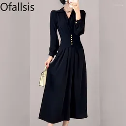 Party Dresses Ofallsis V Neck Black Women's Clothing High End Temperament Dress 2024 Sutumn Unique Stunning Waist Up Long Sleeved