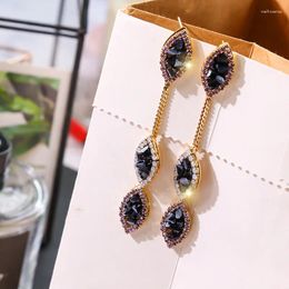 Dangle Earrings Fashion Black Crystal Long Drop For Women Personality Jewellery Pendientes