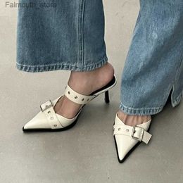 Sandals 2024 New Summer Fashion Pointed Nail Womens Pump Solid Color Sexy Elegant Fashion Slide Comfortable High Heels Q240419