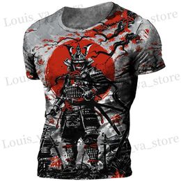 Men's T-Shirts Japanese Samurai T-shirt 3D Japan Style Print Short Slve Tops Ts Casual Retro Mens T shirt Oversized Vintage Mens Clothing T240419
