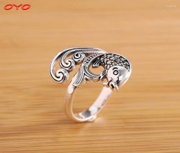 Cluster Rings Real S925 Silver Fish Leaping Dragon Gate Opening Ring