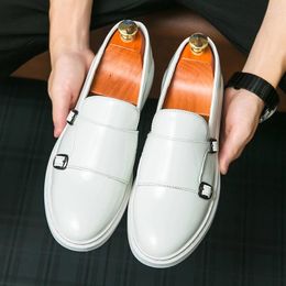 Casual Shoes Luxury Men's White Black Slip On Monk Strap Leisure Loafers Male Comfortable Sneakers Tenis Masculino Zapatos Hombre