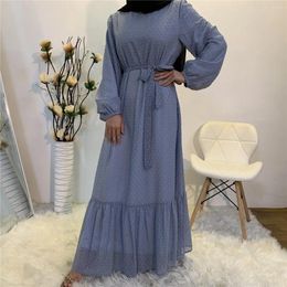 Ethnic Clothing Evening Party Dresses For Women Long Sleeve Lace-up Arab Dubai Abayas Muslim Fashion Jalabiya Robes Casual Maxi Dress Femme