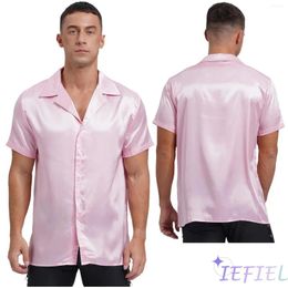 Men's Casual Shirts Men Button-up Luxury Satin Shirt Vintage Themed Party Disco Costume Wedding Prom Solid Color Sleeping Blouse Top