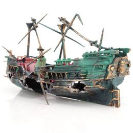 Decorations Large Aquarium Decoration Boat Plactic Ship Air Split Shipwreck Fish Tank Decor C Fishtank 230606 Drop Delivery Dhztb