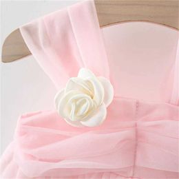 Girl's Dresses Sweet Flower Fairy Baby Girl Party Dresses Summer Solid Colour Mesh Princess Evening Dress Kids Costume 0 to 3 Years Old Children d240423