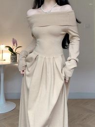 Casual Dresses French Long Women Autumn Winter Sexy Off Shoulder Backless Dress Female Korean Fashion Slash Neck Sleeve