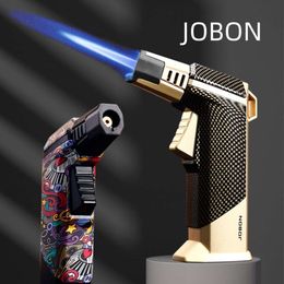 JOBON Windproof Strong Blue Flame Gun Lighter with Flame Lock Non-slip Base Ignition Gadgets