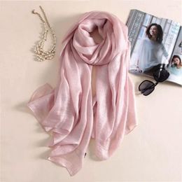 Scarves Linen Women Plain Scarf Fashion Foulard Pure Colour Plus Size Hijab Bandanas 180x85cm Female Sunscreen Shawl