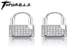 Stud TOPGRILLZ Hip Hop Lock Earrings Iced Cubic Zirconia Luxury Gold Micro Pave Gift For Men Women 2211091771279