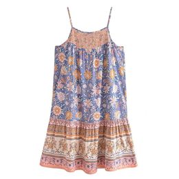 Style Autumn Womens Clothing Rayon Positioning Water Print Strap Dress 8749
