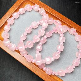 Link Bracelets 8.5MM Natural Rose Quartz Cube Bracelet Women Trendy Reiki Healing Elastic Yoga Energy Wristband Jewellery Gift