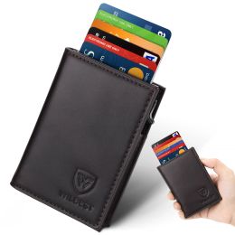 Wallets Popup Credit Card Case HighQuality Leather Mini Wallet Men RFID Small Purse Brown Black