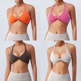 New Autumn Nude Sports Hanging Neck Strap Vest Women's Open Back Bra Fiess Yoga Dress Top