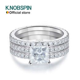 Wedding Rings KNOBSPIN 4.6ct D VVS1 Princess Cut All Moissanite Rings for Women Solid s925 Sterling Silver Engagement Wedding Lab Diamond Band 240419