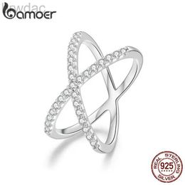 Solitaire Ring BAMOER Moissanite Criss Cross Wedding Band for Women D Colour VVS1 Moissanite Stackable X Promise Ring Wedding Fine Jewellery d240419