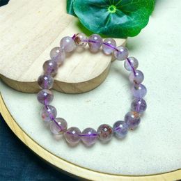 Link Bracelets Natural Purple Hair Bracelet Smooth Gemstone Reiki Healing Jewelry Energy Crystal Holiday Gift 1pcs 9/11/12MM