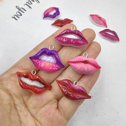 Charms 10Pcs European Purple Pink Sexy Lips Flatback Pendants Resin Handmade Charm Jewlery Making Findings DIY Earrings Craft