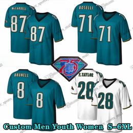 Custom S-6XL 75th Throwback 28 Fred Taylor Football Jerseys 71 Tony Boselli 1997 Keenan 87 McCardell 32 Maurice Jones-Drew 8 Mark Brunell