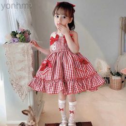 Girl's Dresses Plaid Baby Children Dress Bowknots Toddler Princess Vestidos Clothes Ruffle Infant Jupe Kids Clothing Summer Kids Girl Dresses d240423