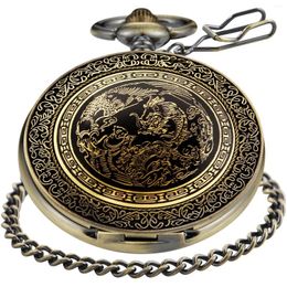 Pocket Watches Vintage Chinese Design Dragon Quartz Watch Flip White Dial Necklace Chain FOB Clock Gift For Men