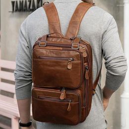 Backpack Men's Large Capacity Genuine Leather Fit 15" Laptop 3 Use Cowhide Travel Rucksack Weekend Bag Male School