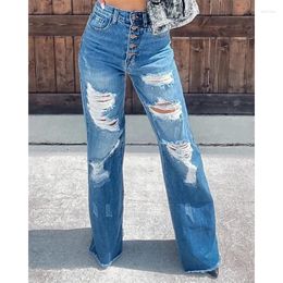 Women's Jeans Women High-waisted Loose Straight Pants Wide Leg Female Streetwear Trousers Baggy Blue Ripped For