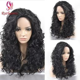 Middle Part Fluffy Synthetic Hair For Women Long Curly Hair Heat Resistant Fiber Black Wool Roll 20 Inch Long Wig Hair Cover 240407