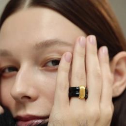 Rings Elegant Women's Black Ridge Ring with Red Mesh Detailing and Drop Glaze Finish in Light Luxury Metal