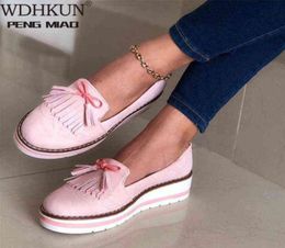 Women Tassel Bowtie Loafers Woman Slip On Sneakers Ladies Soft PU Leather Sewing Flat Platform Female Shoes All Seasons 2020 New Y4301396