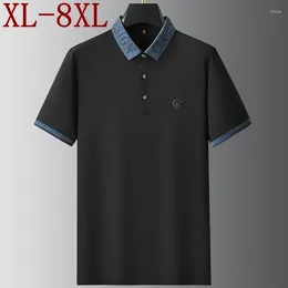 Men's Polos 8XL 7XL 6XL 2024 Summer High End Luxury Silk Polo Shirt Men Clothes Short Sleeve Lapel Mens Shirts Casual Loose Tshirt