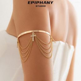 Link Bracelets Fashion Holiday Opening Bracelet Arm Chain Minimalist Cross Pendant Tassel Bangles For Women Jewellery