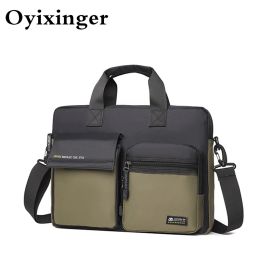 Briefcases OYIXINGER Multiple Pockets Men Briefcase Fashion Student Shoulder Bags For 14.1" Laptop Waterproof Nylon Handbag For Documents