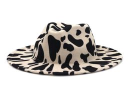European US British Style Cow Print Jazz Felt Hat Faux Wool Fedora Hats Women Men Wide Brim Panama Party Formal Hat8171391