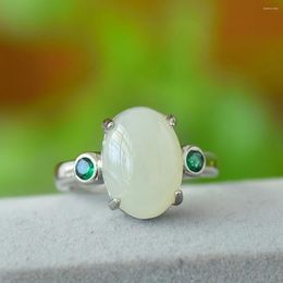 Cluster Rings Natural Hetian Jade Ring Gemstone Gold Plated Jewelry Accessories Fashion Women Cute Things For Girls Adjustable