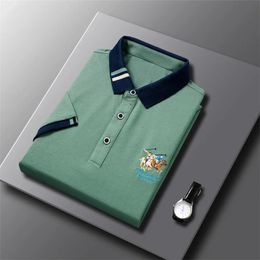 New Mens Casual and Fashionable Solid Colour Embroidered Short Sleeved Polo Shirt 240415