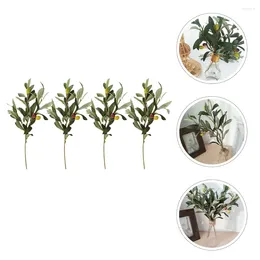 Decorative Flowers 4pcs Artificial Decors Desktop Plastic Plants Olive Branches With Tree