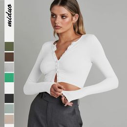 In biancheria intima a maglia, bottoni di design, cardigan a maniche lunghe a coste, top a colore solido a corto da donna e versatile