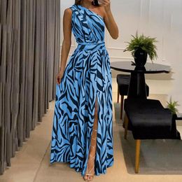 Womens Dress Summer Sexy Backless One Shoulder Sleeveless Printed