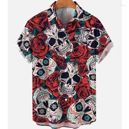 Men's Casual Shirts Vintage Shirt 3d Flower Skeleton Print Scary & Eerie Men' Loose Oversized Daily Clothing Hawaiian-Shirt