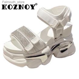 Sandals Koznoy 10cm Womens Fashion Summer Shoes Peep Toe Platform Wedge Sandals Hook Halo Womens Leisure Beach Sand lias Das Mulheres Q240419