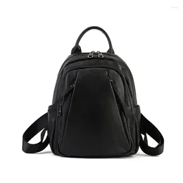 School Bags Black Women Genuine Leather Backpack Casual Real Cowhide Double Shoulder Bag Luxury Designer Ladies Cow Travel