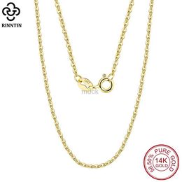 Pendant Necklaces Rinntin 14K Solid Gold 1.0/1.2mm Diamond Cut Cable Chain Necklace for Women AU585 Yellow/White/Rose Gold Neck Chain Jewelry GC02 240419