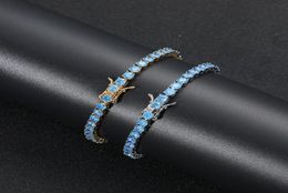 Charm Bracelets 4mm HIP Hop Blue Zircon Set Bling Iced Out 1 Row CZ Stone Tennis Link Chain For Men Women Unisex Rapper Jewellery Gi7206344