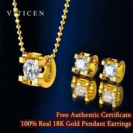 Pendant Necklaces VITICEN Real 18K Gold Authentic AU750 Pendant Necklace Earrings Moissanite Diamond Shining Gift Fine Jewellery For Woman Wife 240419