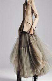 90 cm Runway Luxury Soft Tulle Skirt Handmade Maxi Long Pleated Skirts Womens Vintage Petticoat Voile Jupes Falda6671689
