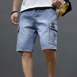 Summer Solid Color Denim Shorts Korean Version Of The Trend Mens Medium Pants Five Point Suit Cargo Poplin 240402